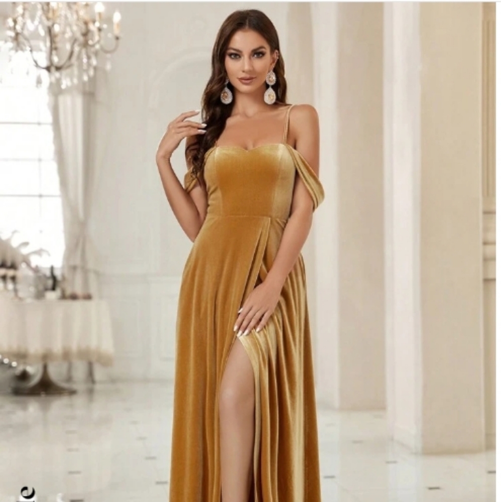 Gold Bridesmaid or Formal Event Dress with Pockets